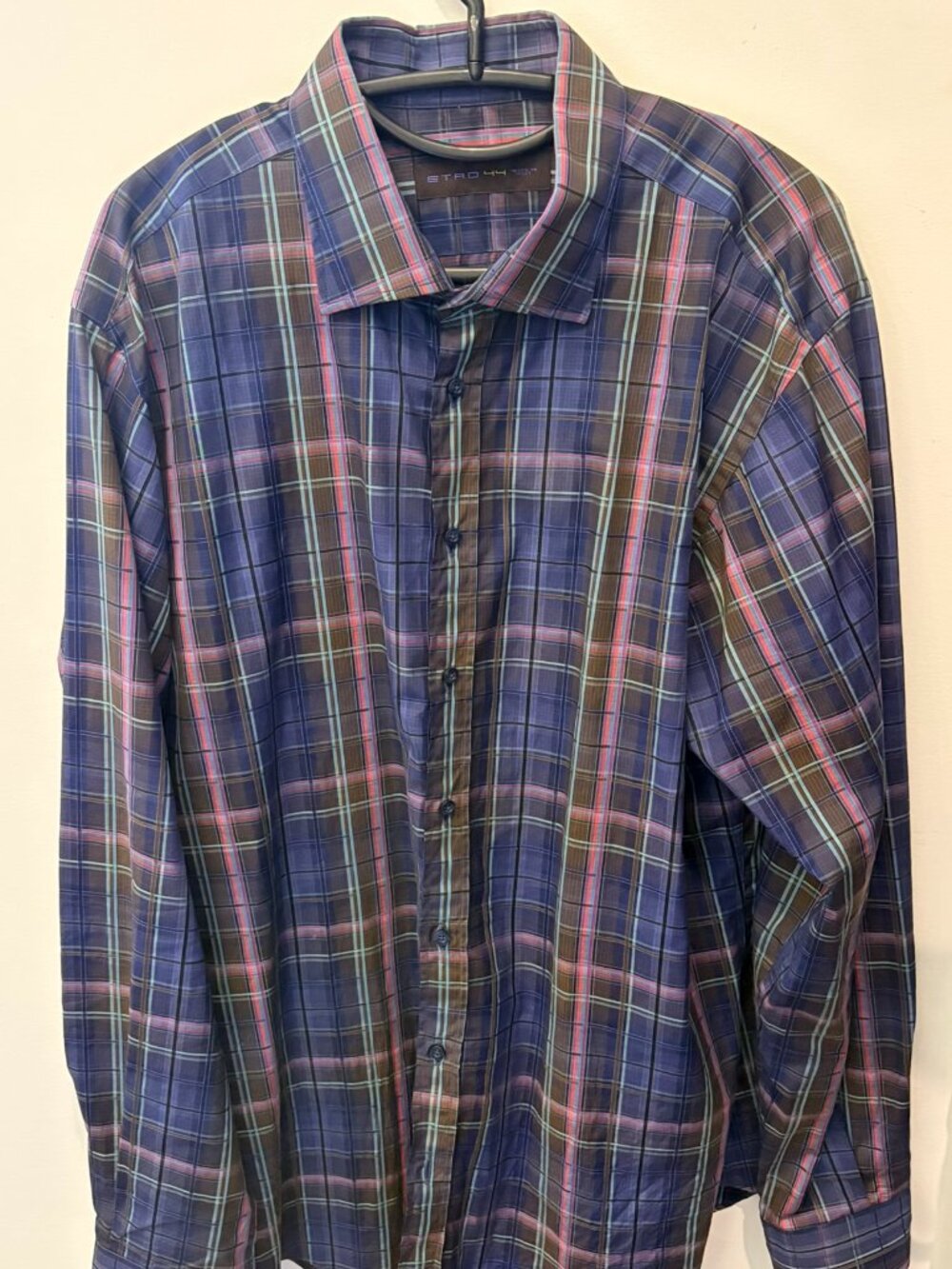 Men's Etro 100% Cotton, Size 44, long sleeve button down plaid